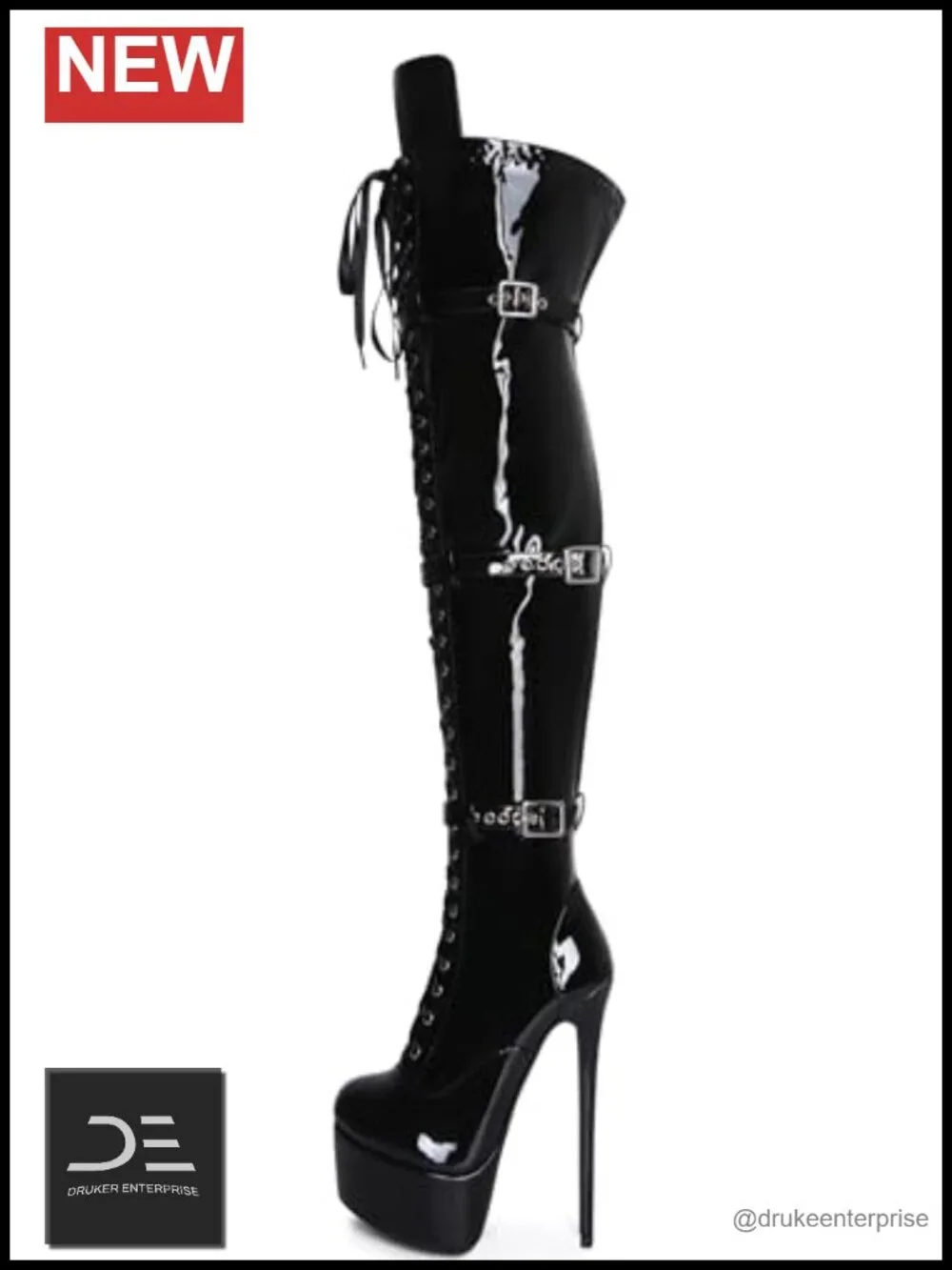 Over Knee Stiletto Platform Boots Women Patent Leather Large Size US5-19